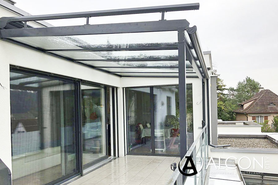 Алюминиевая стеклянная крыша для террасы в Смоленске